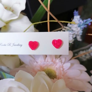 Hot Pink Heart Studs, Pink Heart Earrings, Delicate Earrings, Stud Earrings, Pink Earrings, Jewelry, Gift For Wife, Mum, Bridesmaid Gift image 4