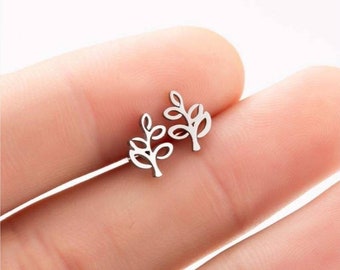 Pendientes de hoja, Pendientes minimalistas, Joyas delicadas, Pendientes diminutos, Pendientes pequeños, Pendientes de plata simples, Regalo del Día de las Madres, Amiga, Esposa