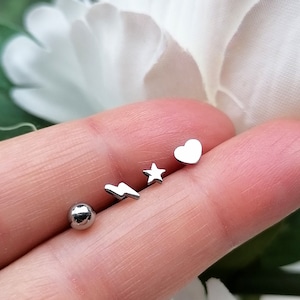 Silver Stud Earrings Set, Star, Ball,Lightning Bolt,Heart Earrings,Dainty Tiny Earrings,Valentine Earrings, Jewelry Gift For Mum,Wife,Friend