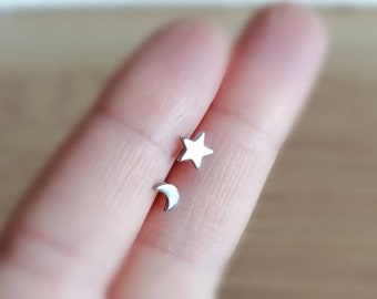 Star Moon Tiny Earrings, 3mm,5mm Star Earrings,Silver Stud Earrings, Moon Earrings,Dainty Earring Set, Silver Earrings, Jewelry Gift For Her