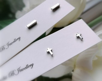 Tiny Silver Cross Earrings, Single or Pair Cross Stud Earrings, Bar Stud Earrings, Tiny Earrings, Silver Stud Earrings, Delicate Earrings