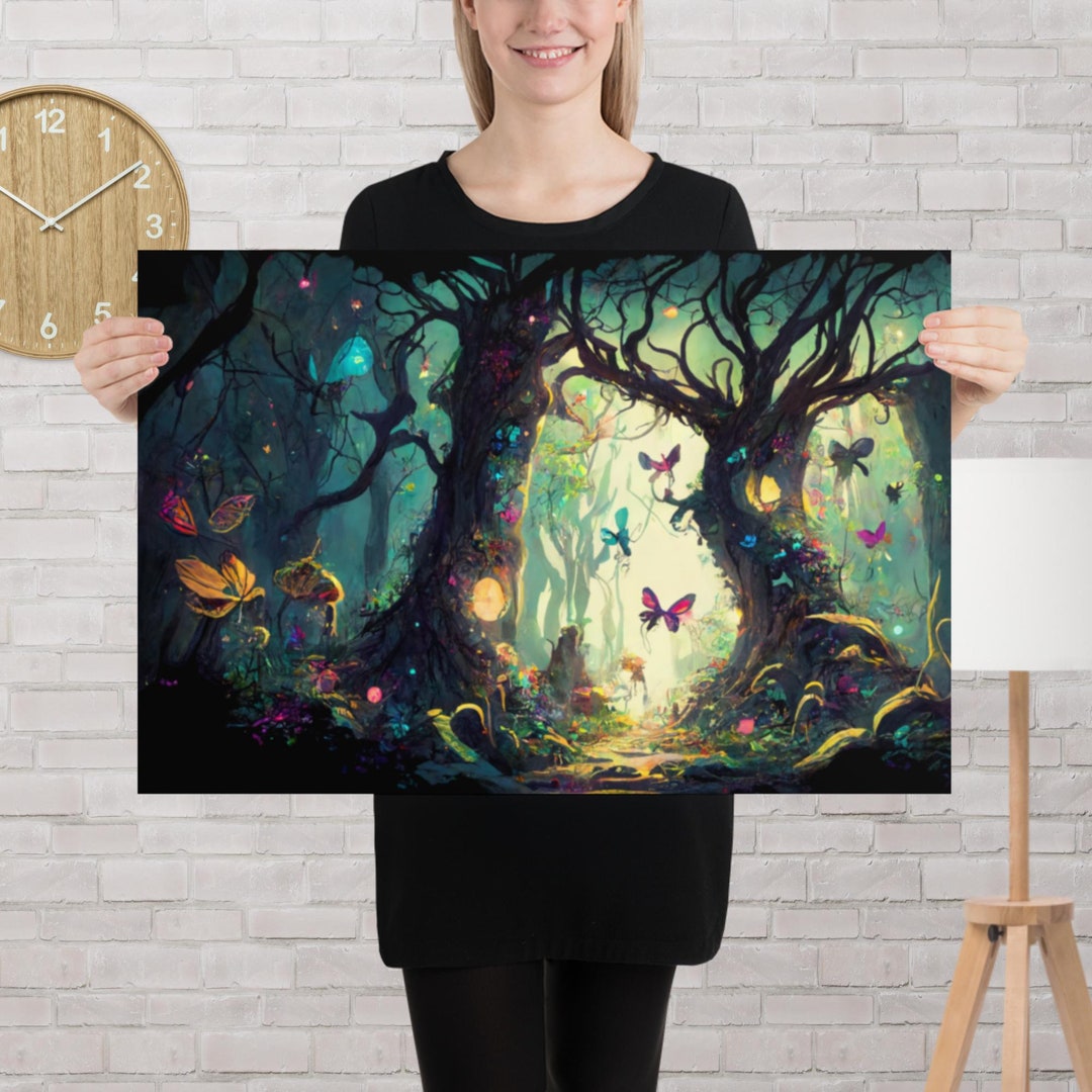 Magical Moonlit Butterfly Forest Poster Print - Etsy