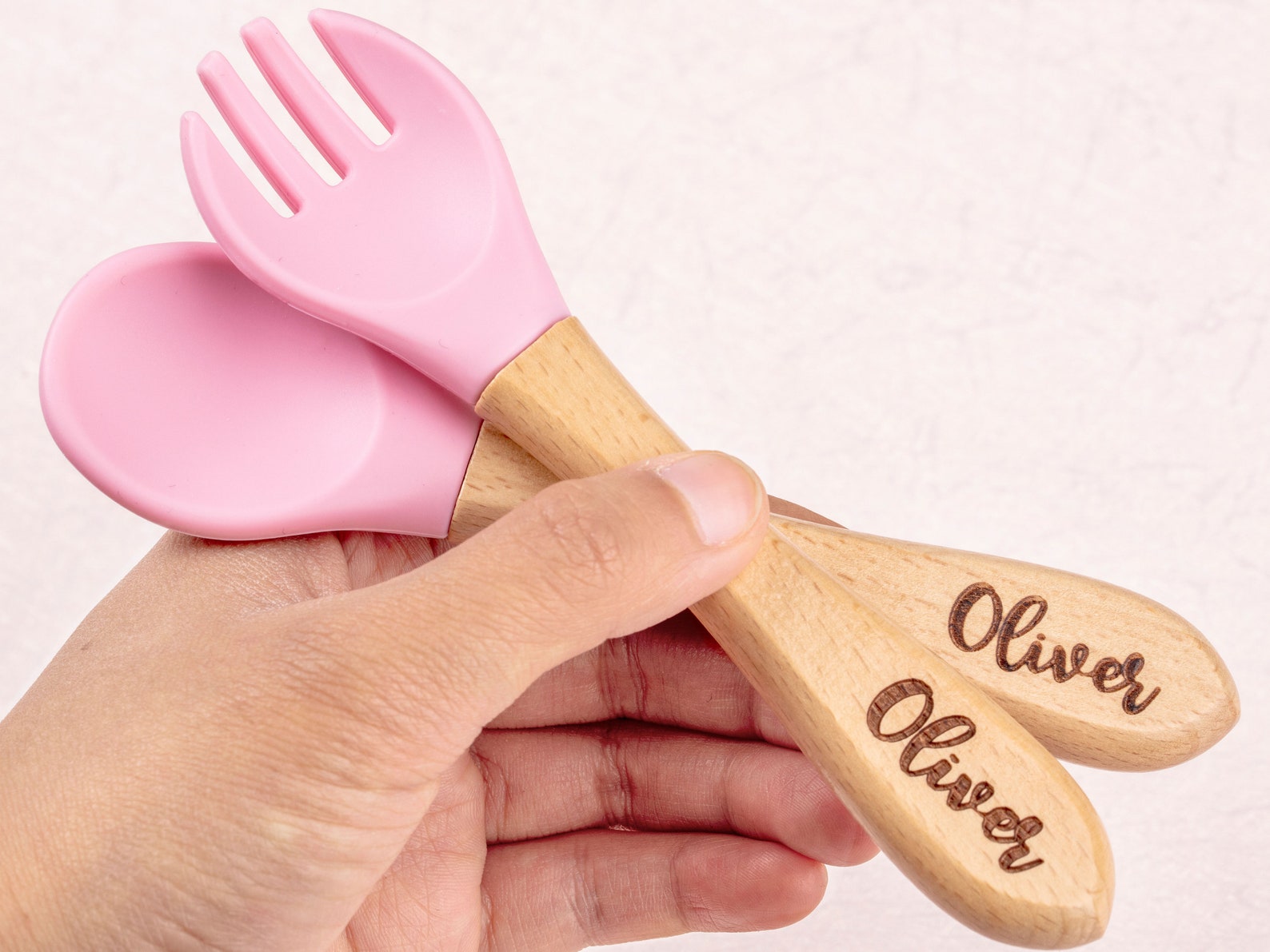 Baby Spoon and Fork Set personalizado madera silicona bebé Etsy