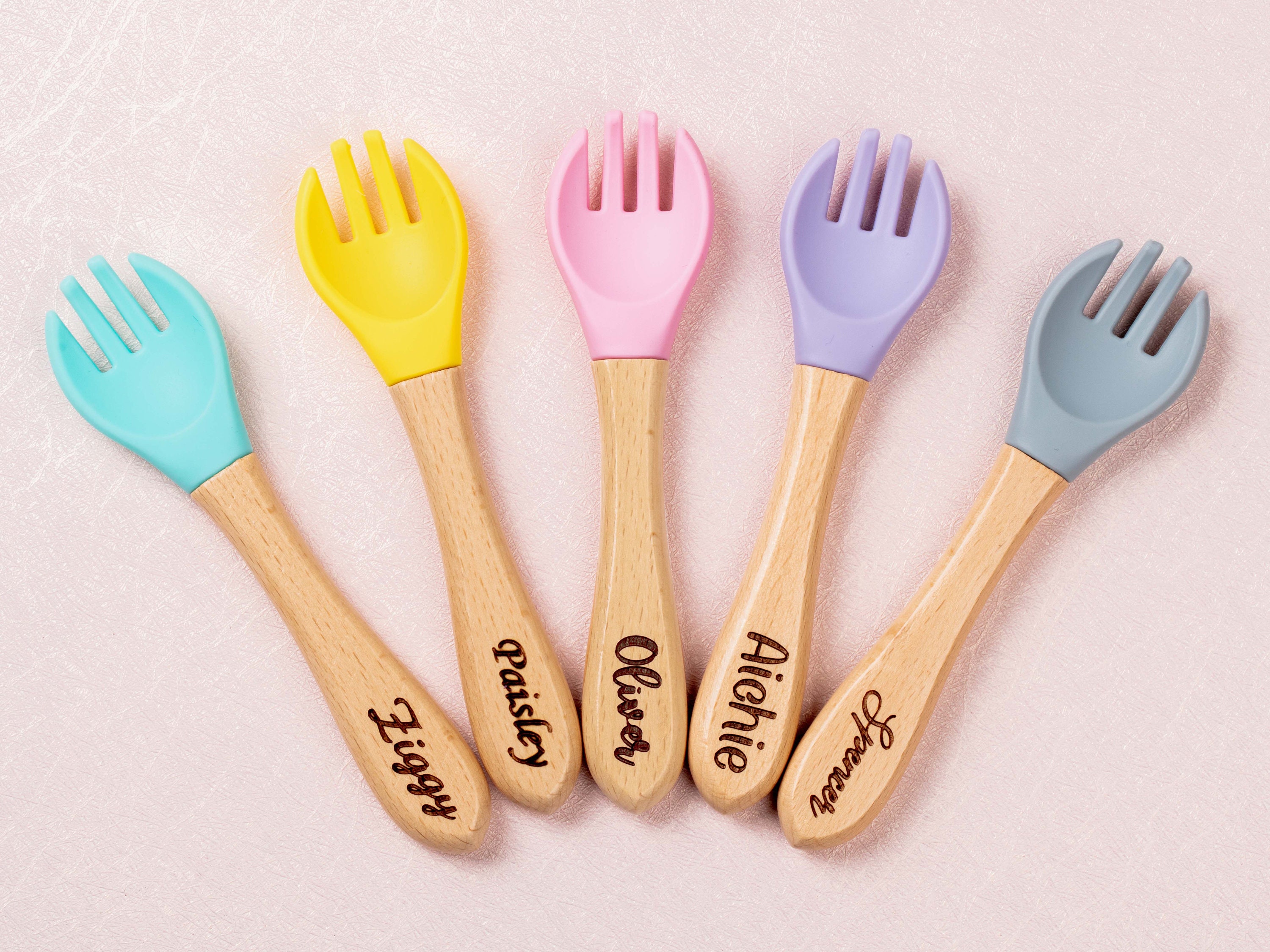 Baby Spoon and Fork Set personalizado madera silicona bebé Etsy