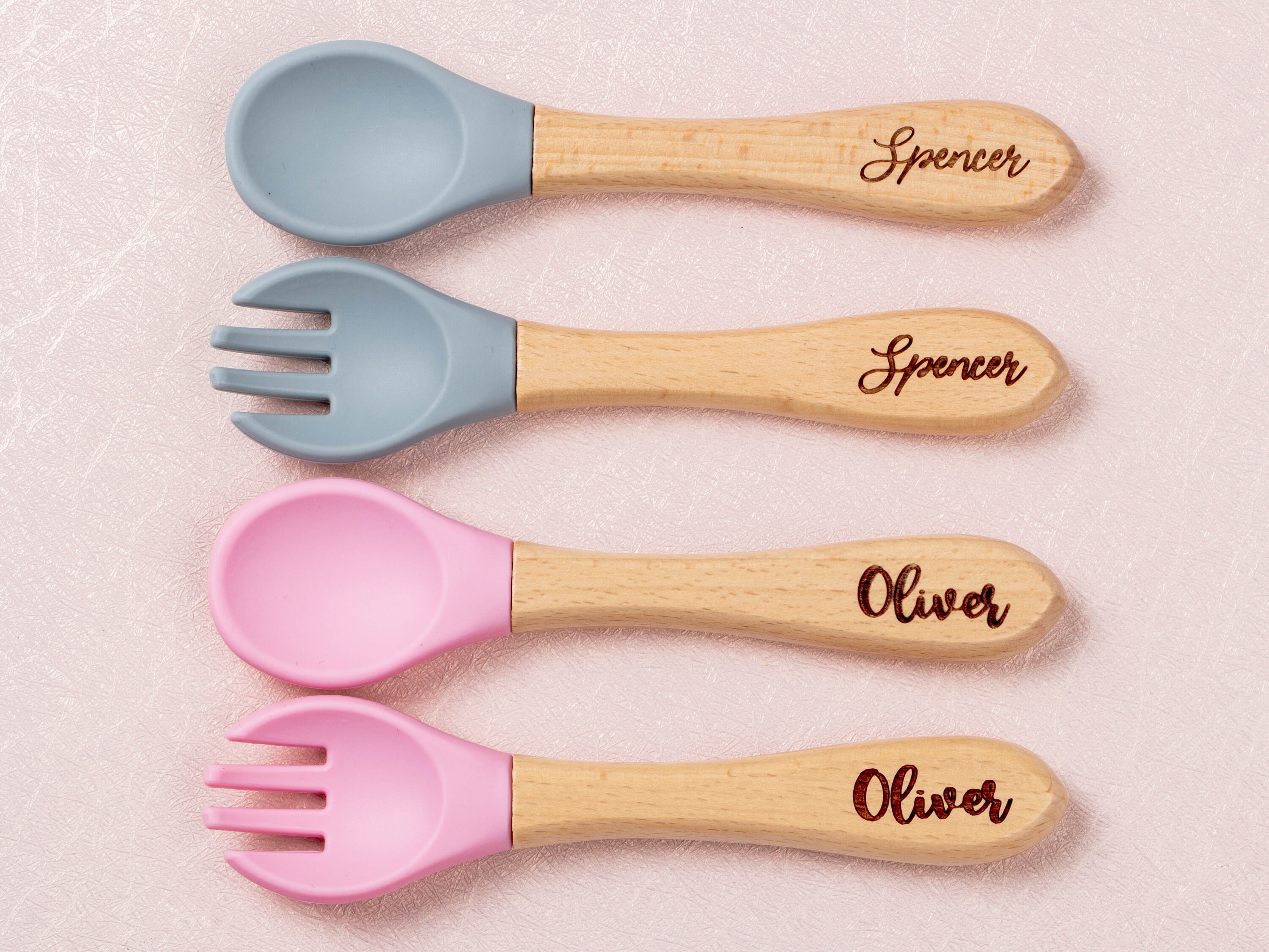 Baby Spoon and Fork Set personalizado madera silicona bebé Etsy