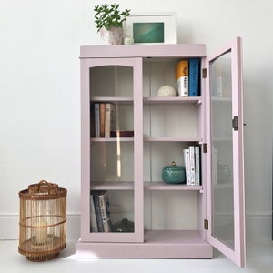 SOLD SOLD SOLD Vintage Pink Painted Display Cabinet/Cupboard or Bookshelf
