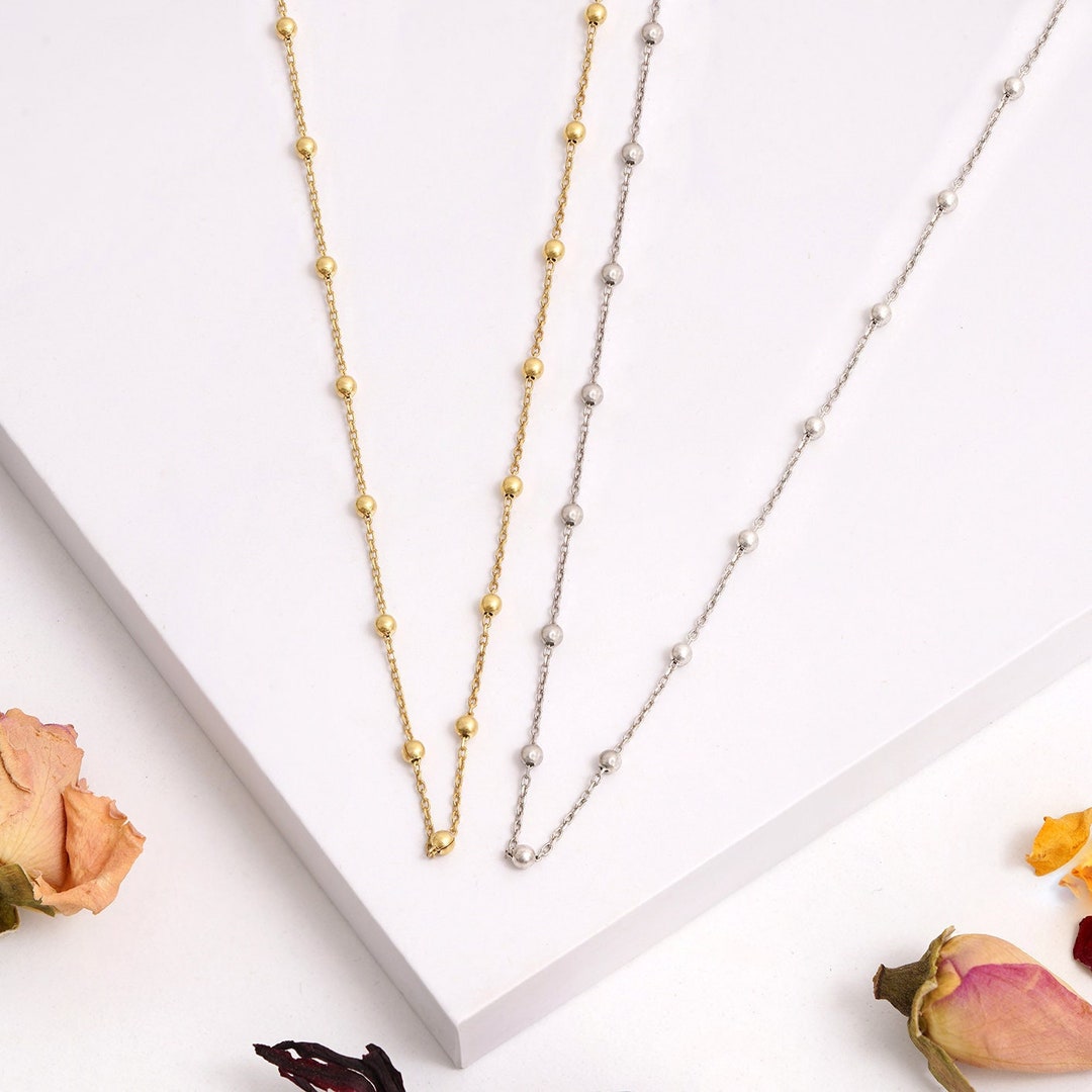 Satellite Chain Necklace, Dainty Gold Satellite, Ball Chain Necklace, Silver Beaded Necklace
