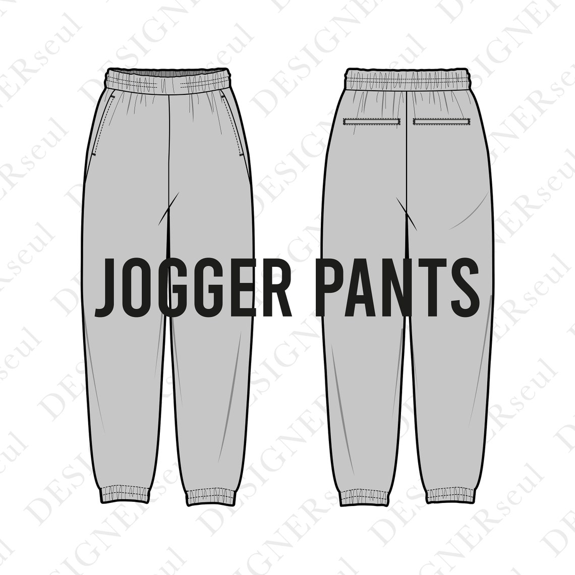 Jogger pants Flat sketch Front Back Fashion flats Fashion Etsy