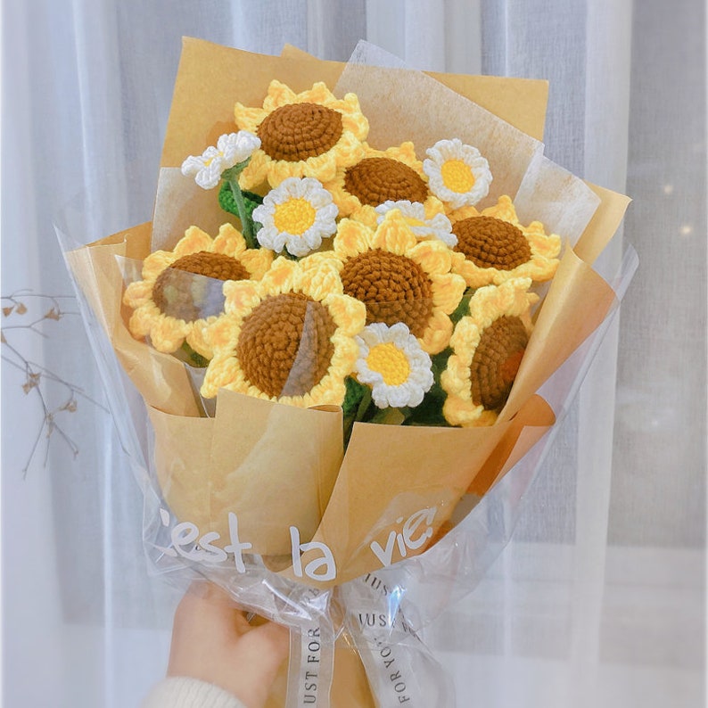 Crochet Sunflower Bouquet Handmade Knitted Flowers Crochet Etsy