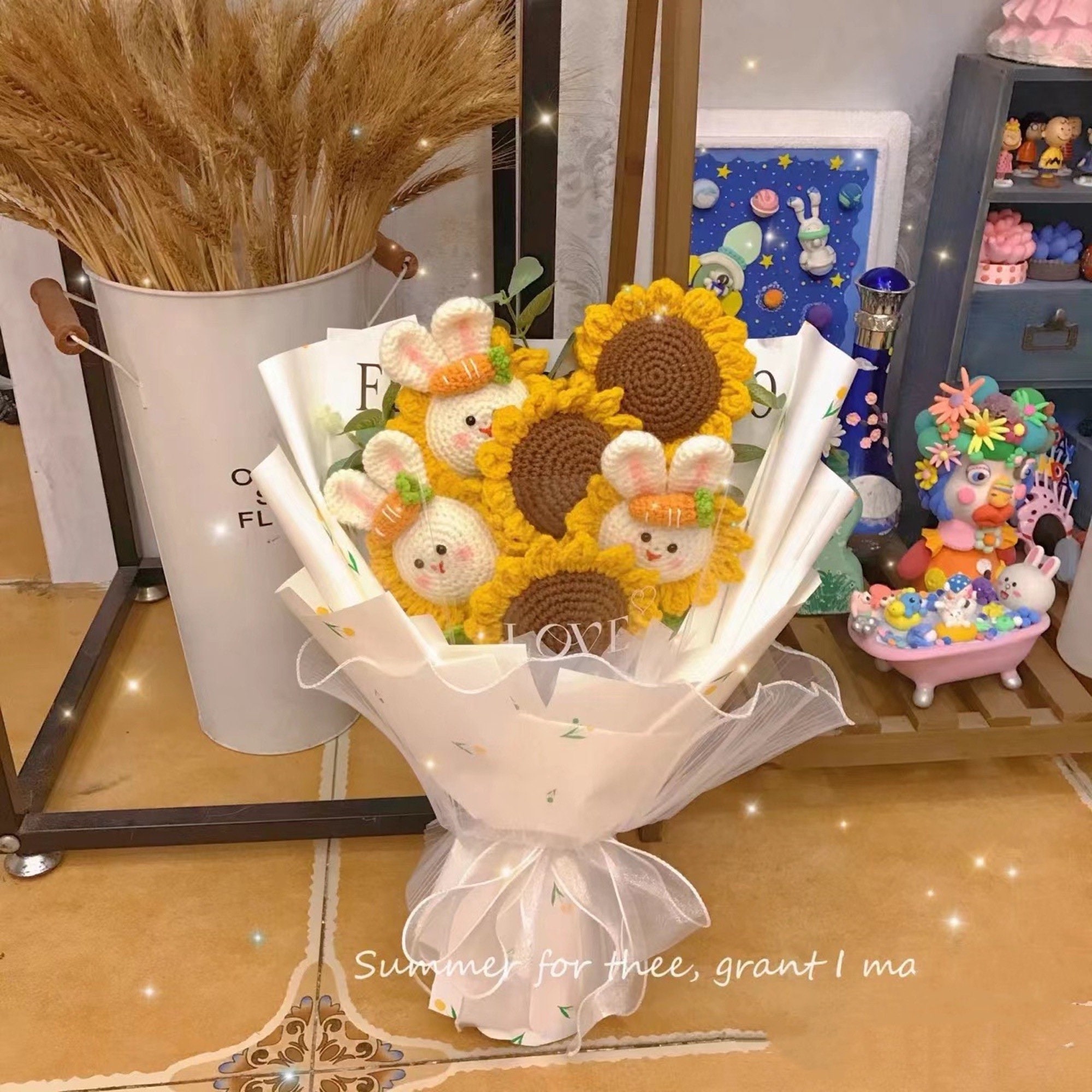 Rabbit Crochet Sunflowers Handmade Flower Bouquet Crochet - Etsy