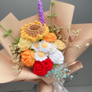 Crochet Flowers Bouquet, Handmade Knitted Bouquet, Knitted Flowers,Gift For Her, Valentine's Day Gift, Mix Crochet Bouquet