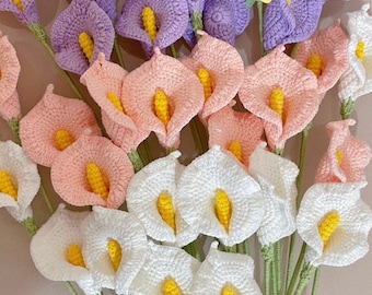Calla LotusStrauß, Calla Lilie Zweig, Häkelblumen Bouquet, handgemachte Gestrickte Blumen, Geschenk für Sie, Geschenke für Freunde