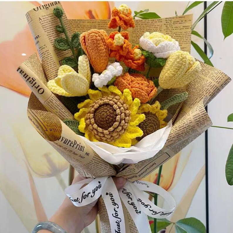 Knitted Flowers Crochet Flowers Bouquet Handmade Knitted Etsy