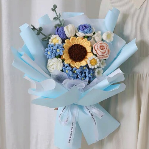 Knitted Flowers Crochet Flowers Bouquet Handmade Knitted Etsy