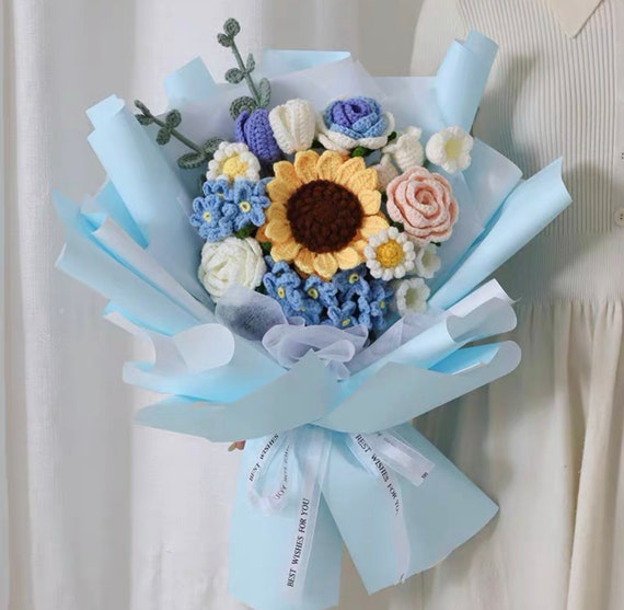 Crochet Flowers Bouquet, Handmade Knitted Bouquet,sunflower