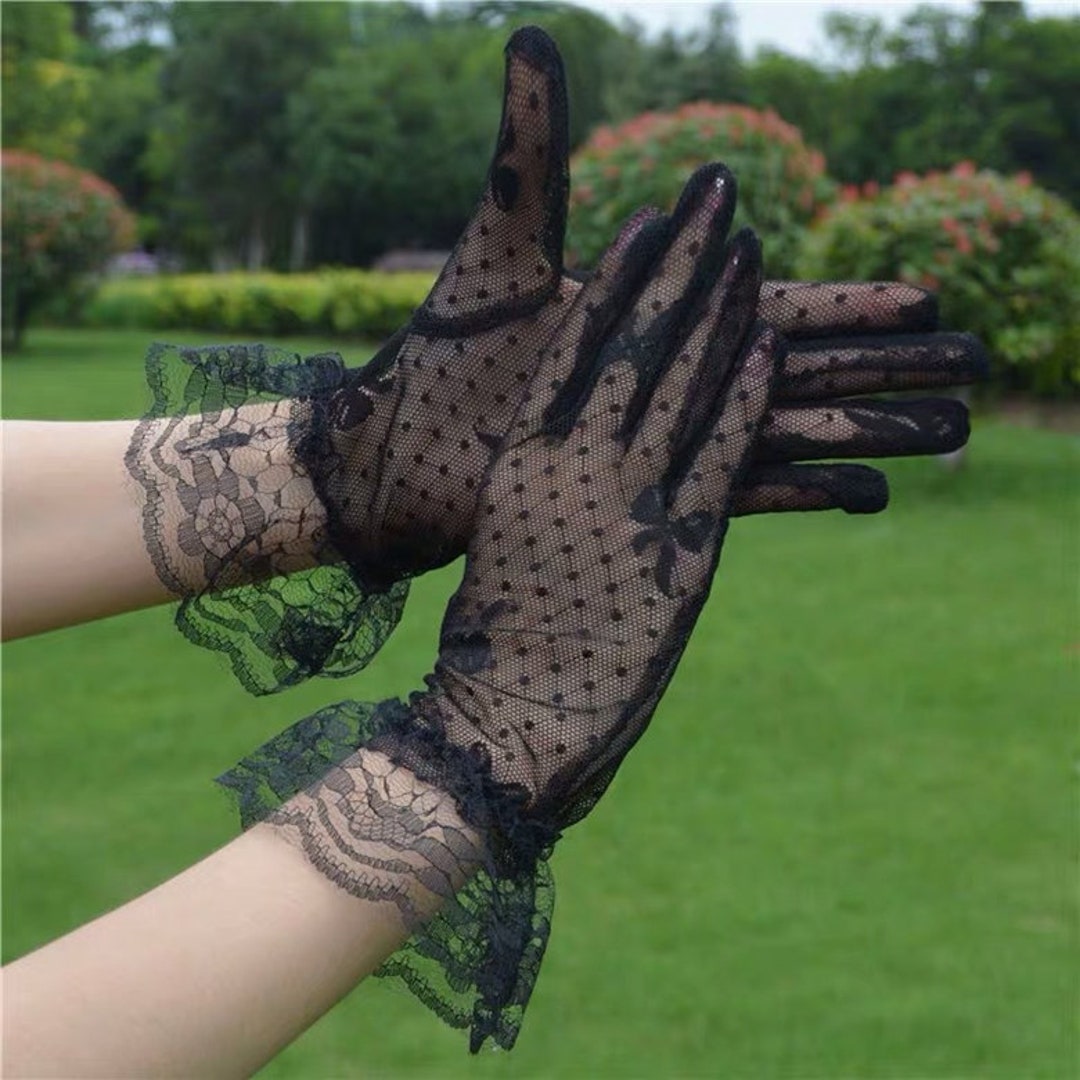 Lace Gloves Women Lace Gloves Black Lace Gloves White Bow Etsy