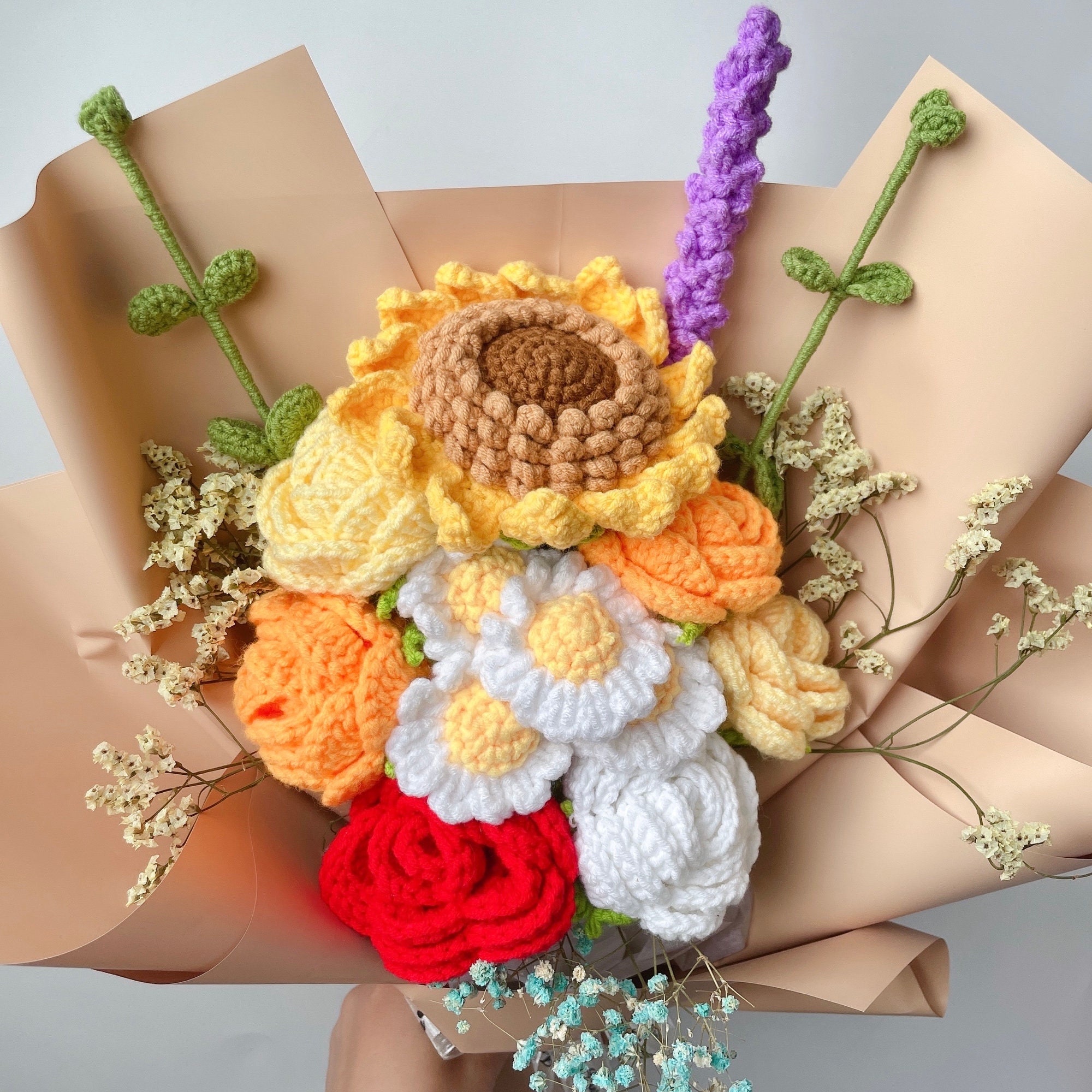 Crochet Flowers Bouquet Handmade Knitted Bouquet Knitted Etsy