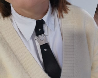 Necktie, Necktie For Women, Black Necktie, Black Leather Necktie, Gift For Her