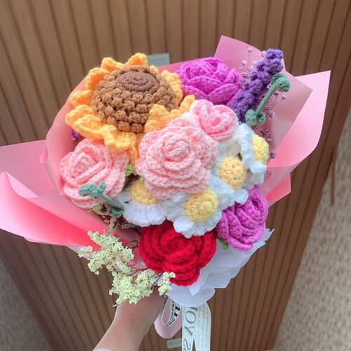 Crochet Flowers Bouquet Handmade Knitted Bouquet Gift for Etsy