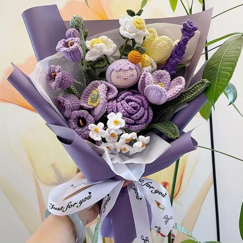 Knitted Flowers Crochet Flowers Bouquet Handmade Knitted Etsy