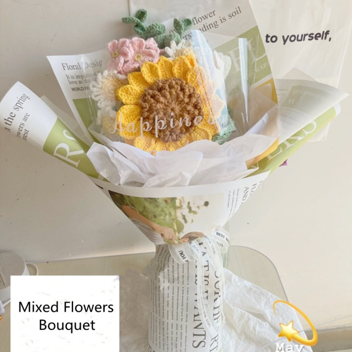 Knitted Flowers Bouquet Handmade Crochet Flowers Gift for | Etsy