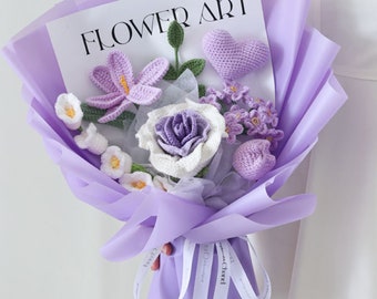 Best Crochet Lily Mixed Flower Bouquet with Roses&Lavender