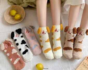 Socks Women, Cute Dog Socks, Dog Socks With Ears, Gift Socks For Her, Warm Winter Socks, Soft Cozy Socks