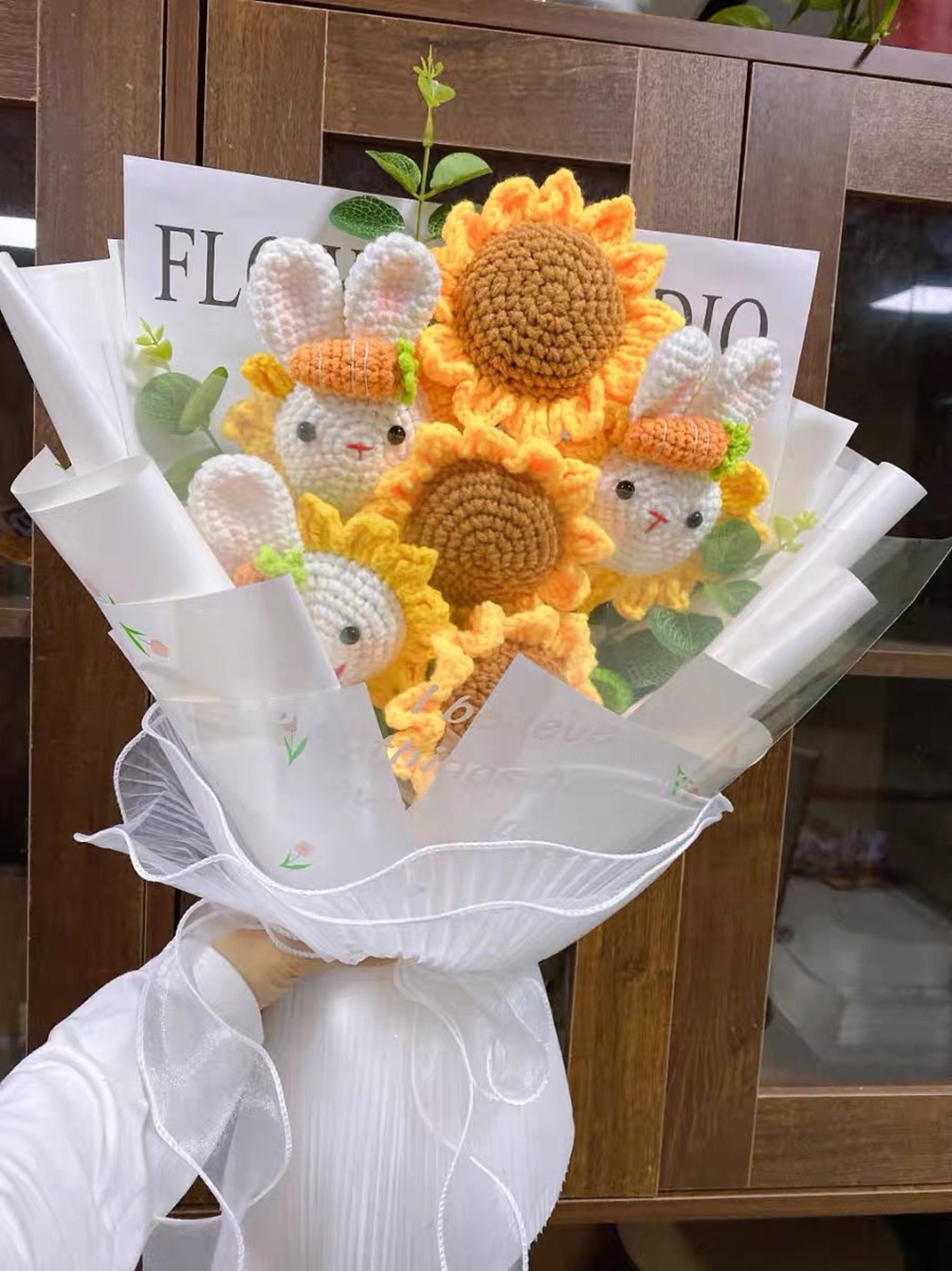 Rabbit Crochet Sunflowers Handmade Flower Bouquet Crochet - Etsy