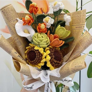 Knitted Flowers Crochet Flowers Bouquet Handmade Knitted - Etsy