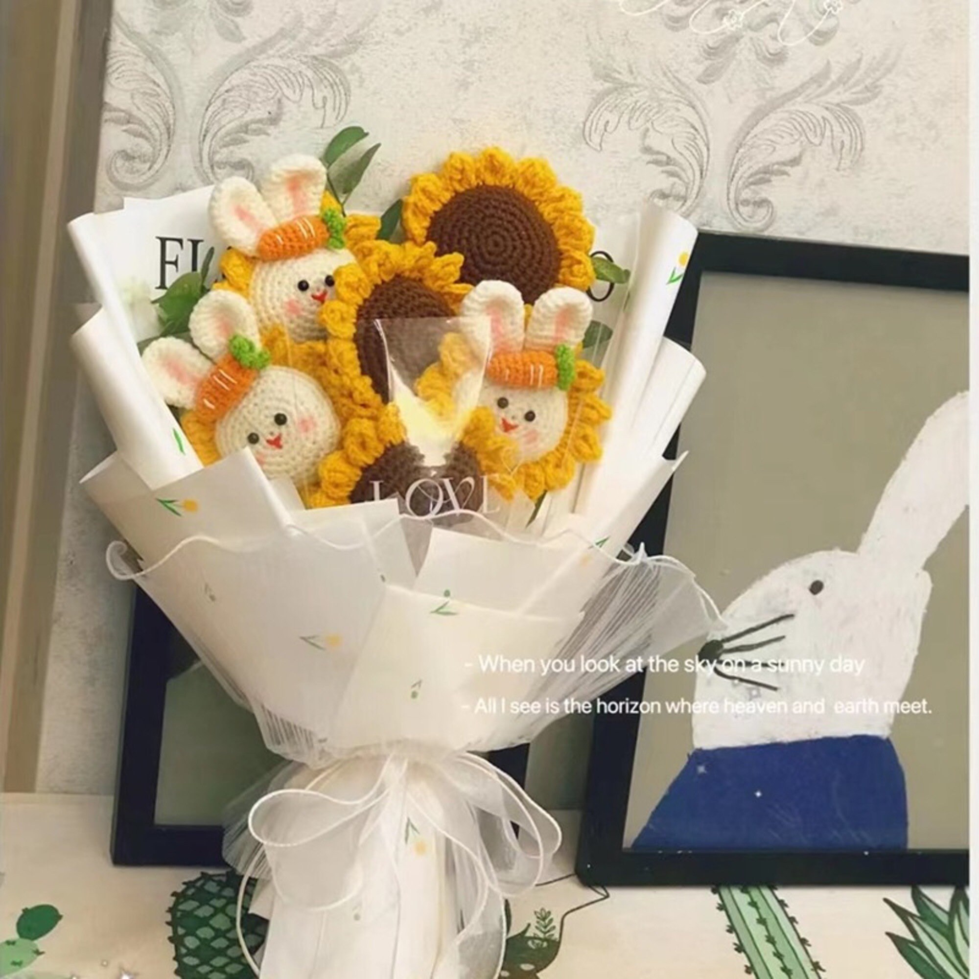 Rabbit Crochet Sunflowers Handmade Flower Bouquet Crochet - Etsy