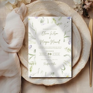 Wildflower Wedding Invitation Template: Boho Floral, Pastel Colors (Digital Download)