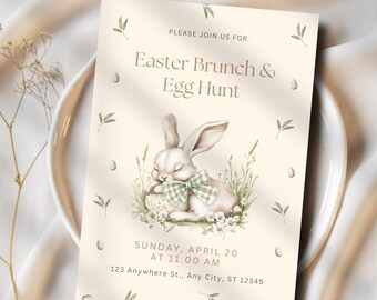 Easter Egg Hunt Invitation Template | Bunny Easter Eggs Party Invite | Canva Editable Spring Easter Egg Hunt Printable Invitation | Digital