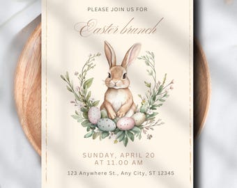 Easter Egg Hunt Invitation Template | Spring Easter Eggs Party Invite | Canva Editable Elegant Bunny Egg Hunt Printable Invitation | Digital