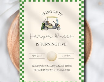 Golf Birthday Invitation Template, Golf Party Invite, Kids Birthday Invitation, Golf Cart Birthday Invite, Editable Printable Party Invite