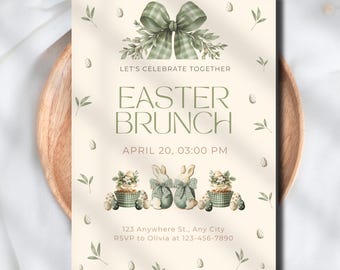 Easter Brunch Invitation Template | Spring Easter Brunch Gathering Invite | Canva Editable Bunny Easter Printable Invitation | Digital