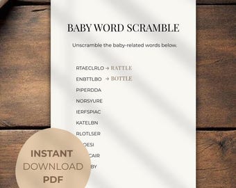 Baby Word Scramble Printable Baby Shower Game | Gender Neutral Shower Activity 5x7 | Instant Download Party Game | PDF Download