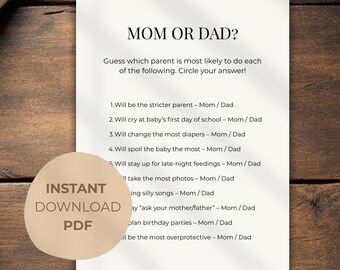 Mom or Dad Baby Shower Game Printable | Gender Neutral Baby Shower Activity 5x7 | Fun Baby Shower Party Game | Instant Digital PDF Download