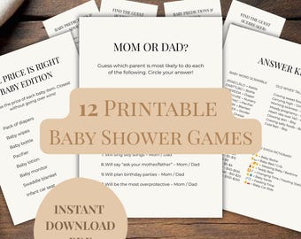 Baby Shower Games Printable Bundle | 12 Gender Neutral Baby Shower Party Games 5x7| Instant Download | Modern Baby Shower Decor | Bundle Set