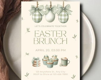 Easter Brunch Invitation Template | Spring Easter Family Brunch Invite | Canva Editable Bunny Easter Printable Invitation | Digital Download