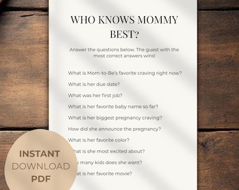 Who Knows Mommy Best Baby Shower Game Printable | Gender Neutral Shower Game 5x7 | Instant Download Party Activity PDF Activity Game