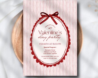 Editable Galentine's Day Invitation, Galentine's Girls Night Party Invite, Valentine's Day, Doodle Hand Drawn, Dinner, Lunch, Bow, Coquette