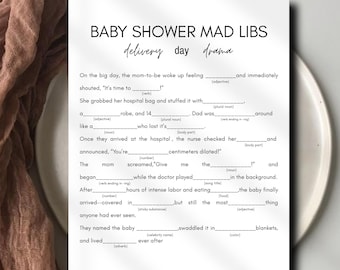 Roligt babyshowerspel, babyshower-galna libs, rolig babysajtaktivitet för babyshower, utskrivbart könsneutralt babyshowerspel