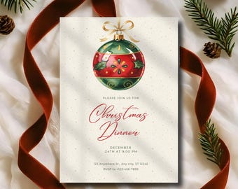 Christmas Party Invitation, Editable Holiday Gathering Invite, Printable & Digital Download Template, Red Bow Holiday Gathering Invitation