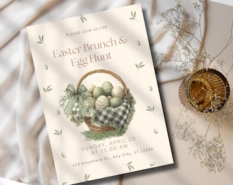 Easter Brunch Basket Invitation Template | Spring Easter Brunch Event Invite | Canva Editable Elegant Bunny Easter Printable Invitation
