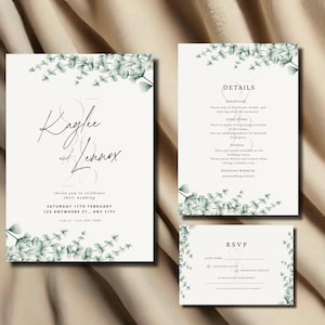 Sage Green Wedding Invitation, Wildflower Minimal Invite, Elegant Romantic Greenery Invite, Digital Template Wedding Invitation, Suite