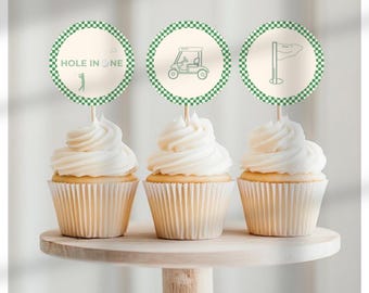 Golf Cupcake Toppers 2 Inch Printable PDF, Hole in One Party Decor, Golf Theme Cupcake Picks, Instant Download Golf Birthday Decorations