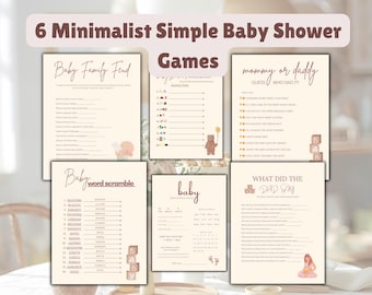 Baby Shower Games Bundle, 6 Minimalist Gender Neutral Baby Sprinkle Activities, Printable Funny Simple Baby Shower Games, Fun Activity