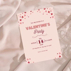 Valentinstag Party Einladung Vorlage, Valentinstag Brunch Party einladen, Valentinstag Herz Dinner Party Karte, Valentinstag Herz bearbeitbar