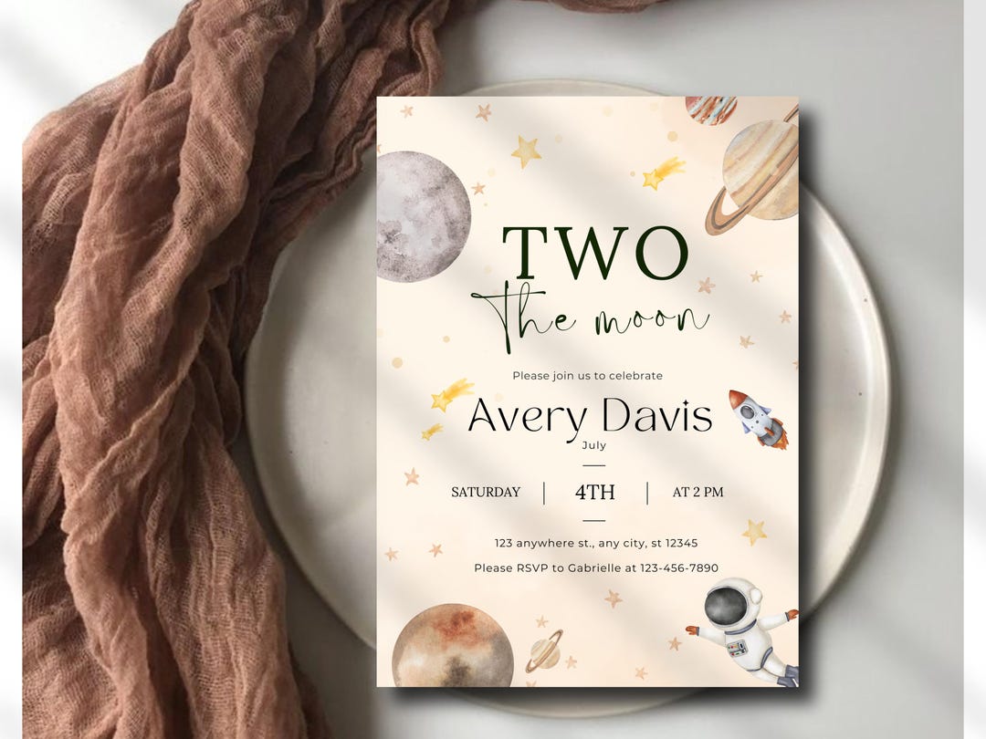 Two the Moon Birthday Invitation Template, Space 2nd Birthday Invite ...