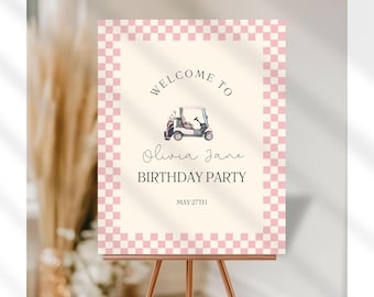 Golf Birthday Welcome Sign Template, Pink Golf Party Sign, Golf Cart Birthday Sign, Girls Golf Birthday Decor, Editable Printable Sign